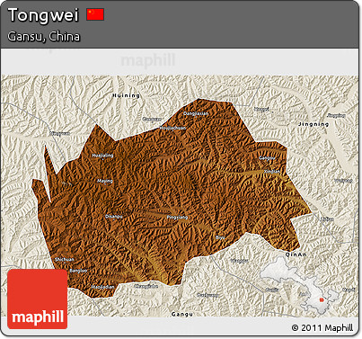 Physical 3D Map of Tongwei, shaded relief outside