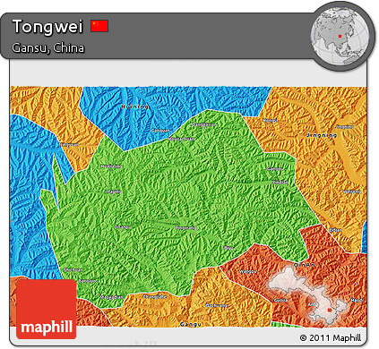 Political 3D Map of Tongwei