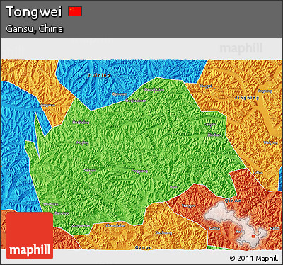 Political 3D Map of Tongwei