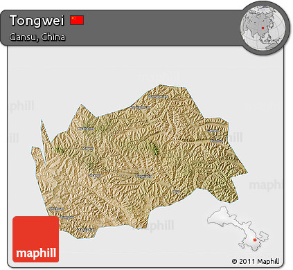 Satellite 3D Map of Tongwei, single color outside