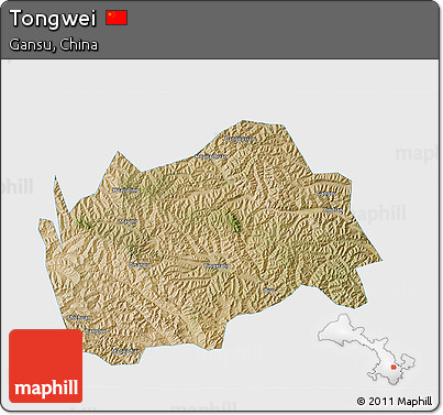 Satellite 3D Map of Tongwei, single color outside