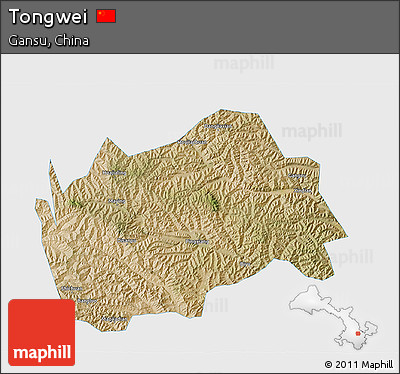 Satellite 3D Map of Tongwei, single color outside