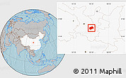 Gray Location Map of Tongwei, highlighted country, hill shading