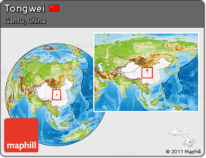 Physical Location Map of Tongwei, highlighted country, within the entire country