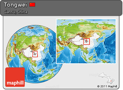 Physical Location Map of Tongwei, highlighted country, highlighted parent region, within the entire country