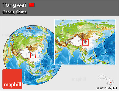 Physical Location Map of Tongwei, highlighted country, highlighted parent region, within the entire country