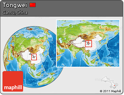 Physical Location Map of Tongwei, highlighted country, highlighted parent region, within the entire country