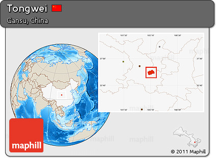 Shaded Relief Location Map of Tongwei, highlighted country