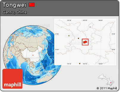 Shaded Relief Location Map of Tongwei, highlighted country