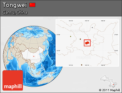 Shaded Relief Location Map of Tongwei, highlighted country
