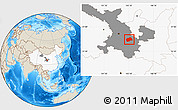 Shaded Relief Location Map of Tongwei, highlighted country, highlighted parent region