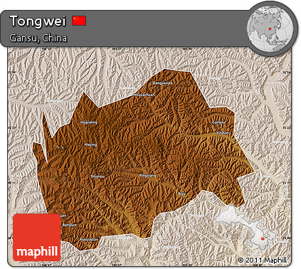 Physical Map of Tongwei, lighten