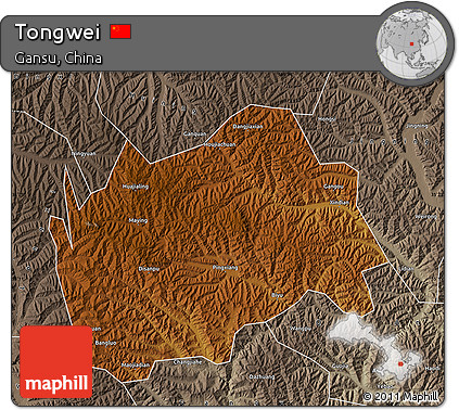 Physical Map of Tongwei, semi-desaturated