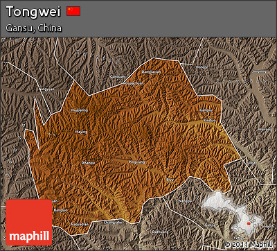 Physical Map of Tongwei, semi-desaturated