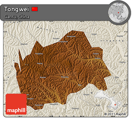 Physical Map of Tongwei, shaded relief outside