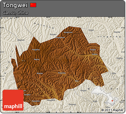 Physical Map of Tongwei, shaded relief outside