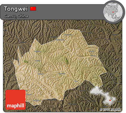 Satellite Map of Tongwei, darken
