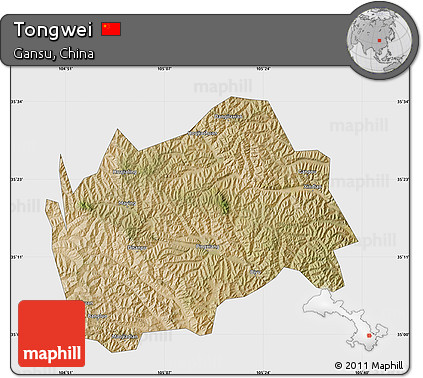 Satellite Map of Tongwei, single color outside