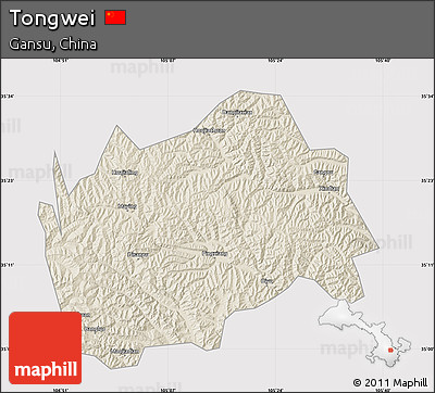 Shaded Relief Map of Tongwei, cropped outside