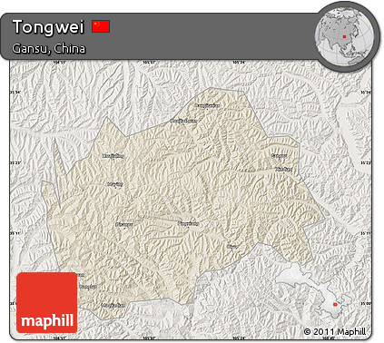 Shaded Relief Map of Tongwei, lighten