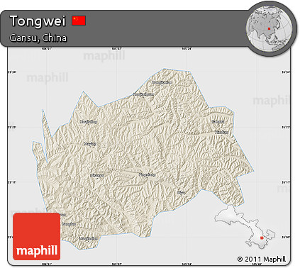 Shaded Relief Map of Tongwei, single color outside