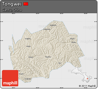 Shaded Relief Map of Tongwei, single color outside