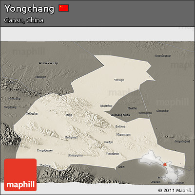 Shaded Relief 3D Map of Yongchang, darken