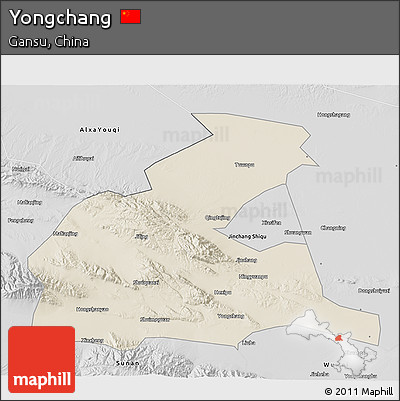 Shaded Relief 3D Map of Yongchang, desaturated