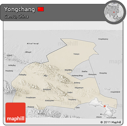 Shaded Relief 3D Map of Yongchang, desaturated