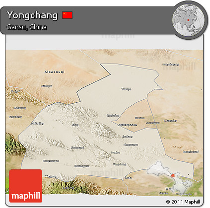 Shaded Relief 3D Map of Yongchang, satellite outside