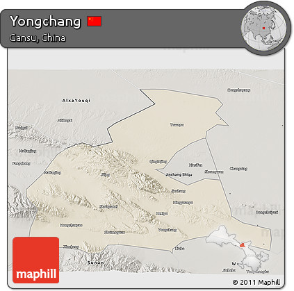 Shaded Relief 3D Map of Yongchang, semi-desaturated
