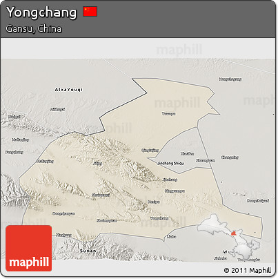 Shaded Relief 3D Map of Yongchang, semi-desaturated