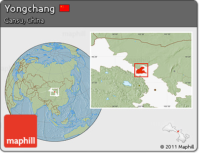 Savanna Style Location Map of Yongchang, highlighted parent region, hill shading