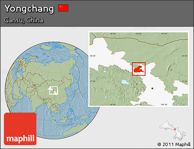 Savanna Style Location Map of Yongchang, highlighted parent region, hill shading