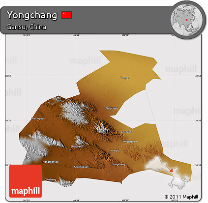 Physical Map of Yongchang, cropped outside