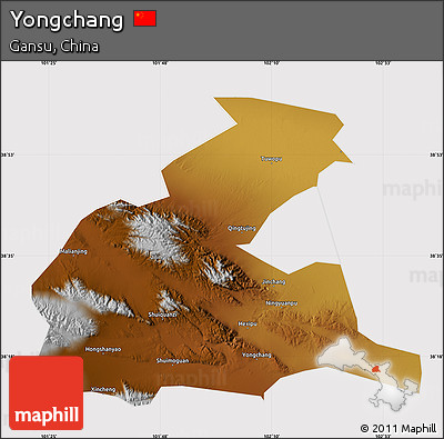 Physical Map of Yongchang, cropped outside