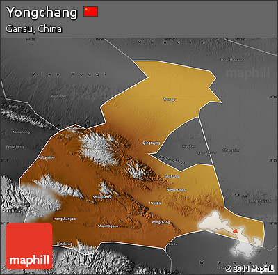 Physical Map of Yongchang, darken, desaturated