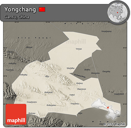 Shaded Relief Map of Yongchang, darken