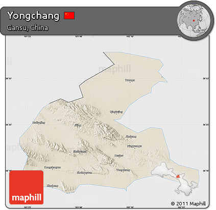 Shaded Relief Map of Yongchang, single color outside