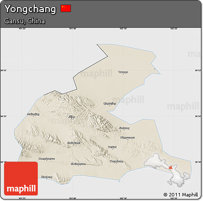 Shaded Relief Map of Yongchang, single color outside