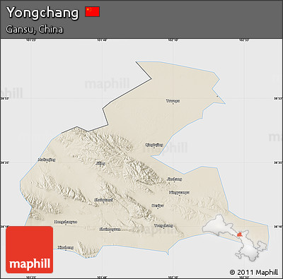 Shaded Relief Map of Yongchang, single color outside