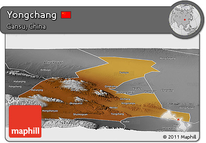 Physical Panoramic Map of Yongchang, desaturated