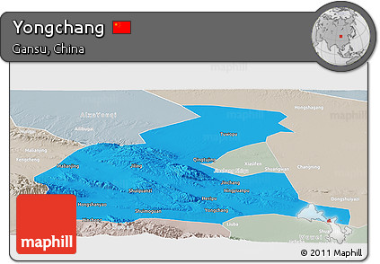 Political Panoramic Map of Yongchang, lighten, semi-desaturated