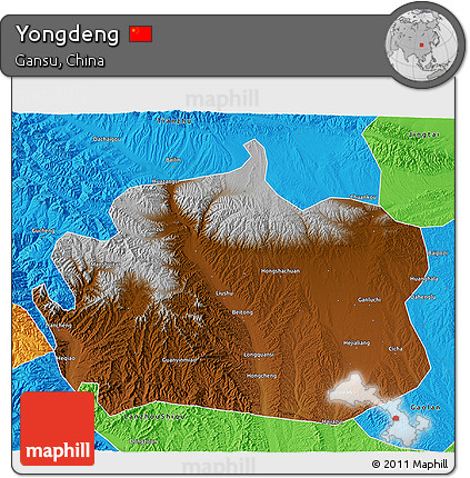 Physical 3D Map of Yongdeng, political outside