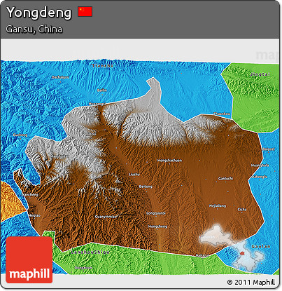 Physical 3D Map of Yongdeng, political outside