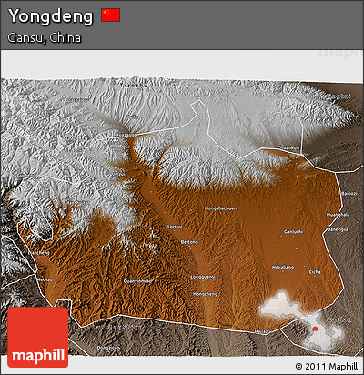 Physical 3D Map of Yongdeng, semi-desaturated
