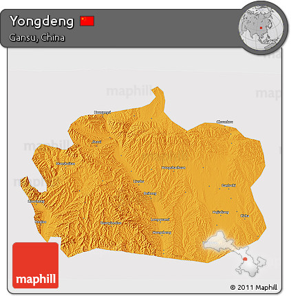 Political 3D Map of Yongdeng, cropped outside