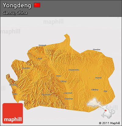 Political 3D Map of Yongdeng, cropped outside