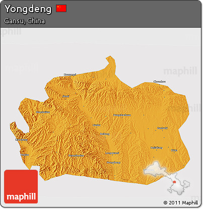 Political 3D Map of Yongdeng, cropped outside