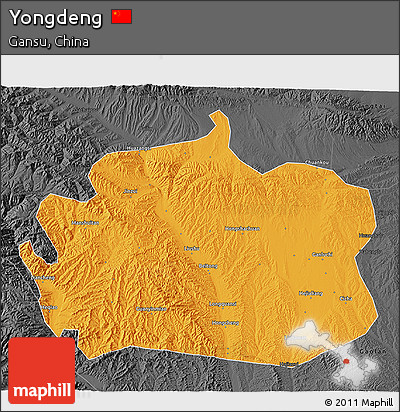 Political 3D Map of Yongdeng, darken, desaturated